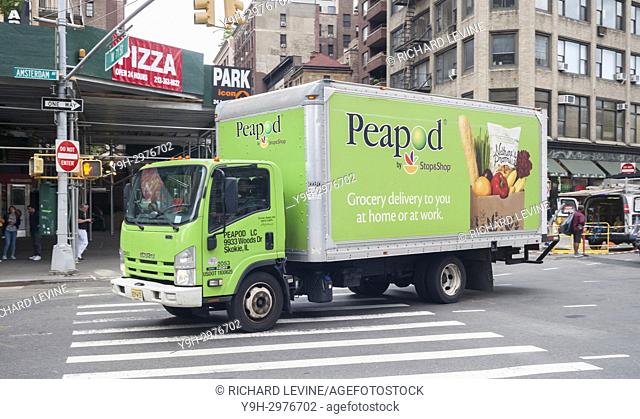 A Peapod truck making deliveries in New York on Saturday, July 29, 2017. Peapod is a subsidiary of Ahold Delhaize, an international food retailer based in the...