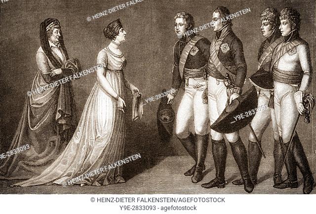 King Frederick William III of Prussia presenting Emperor Alexander I of Russia to his wife Queen Louise of Mecklenburg-Strelitz, 1802