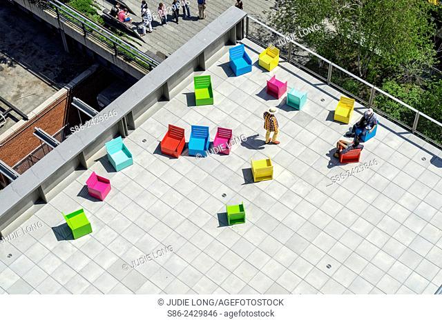 Looking Down at an outdoor terrace, New Whitney Museum, Meatpacking District, Manhattan, New York City