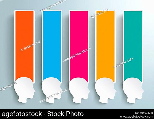 Colored banners with heads on the grey background. Eps 10 vector file