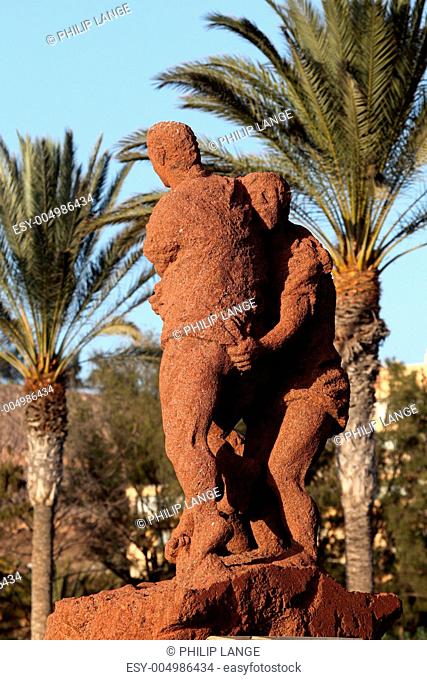 Lucha Canaria Canarian wrestling monument on Canary Island Fuerteventura, Spai