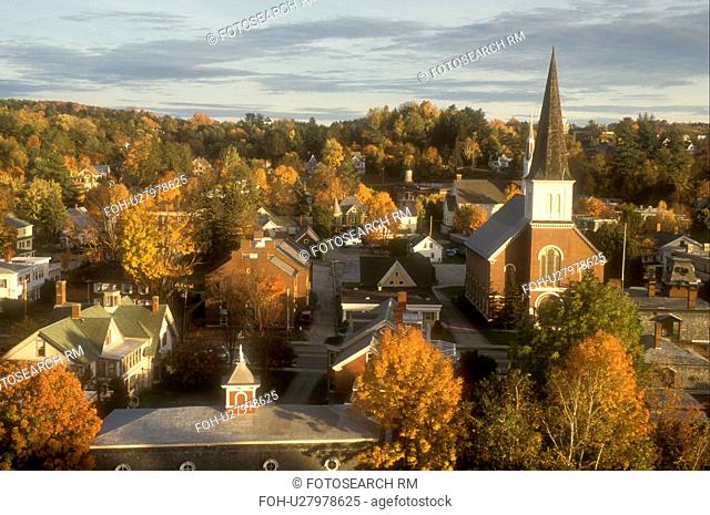 small town, fall, Montpelier, VT, Vermont, Aerial view of the city of Montpelier in the autumn