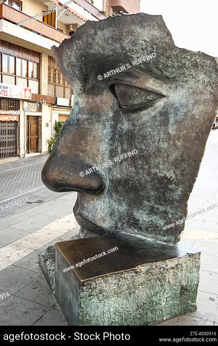 Bronze sculpture ""Per Adrianoâ. . by Igor Mitoraj in front of Guimera Theater (Teatro Guimerá), Isla de La Madera Square
