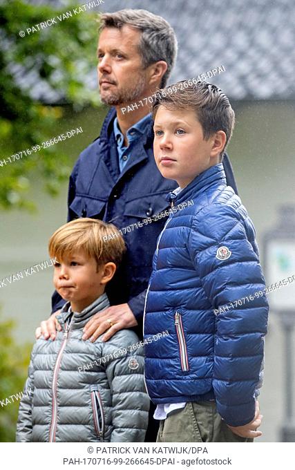 Crown Prince Frederik, Prince Christian and Prince Vincent of Denmark attends the Ringsted horse ceremony during their annual summer vacation at Grasten Slot