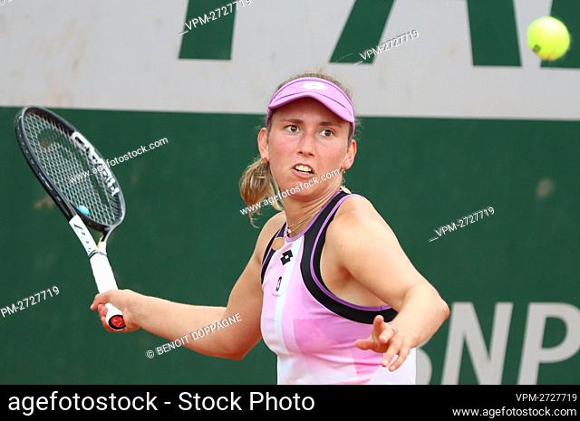 Belgian Elise Mertens pictured in action during a second round game of the Women's Singles tournament between Belgian Mertens (WTA 15) and Kazach Diyas (WTA 93)...