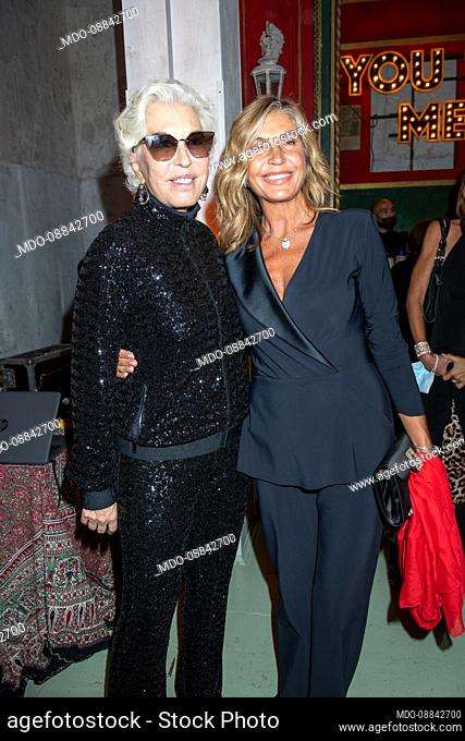 Italian designer Chiara Boni with the journalist Mirta Merlino on the occasion of the party for her 50 years of activity
