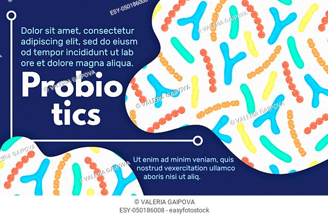 Vector background with probiotics. Bifidobacterium, lactobacillus, streptococcus thermophilus, lactococcus, propionibacterium
