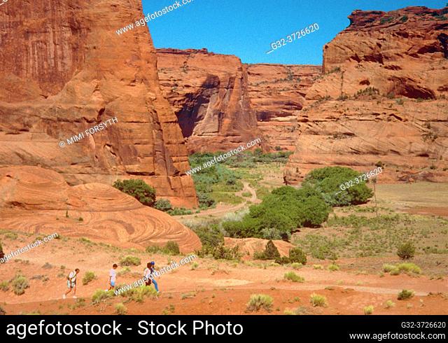 dwarfed hikers in Canyon de Chelly, Arizona