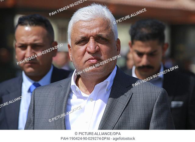24 April 2019, Iraq, Baghdad: Popular Mobilization Forces (PMF) chairman Falih Alfayyadh attends a conference organized by the predominantly Shia Muslim PMF to...