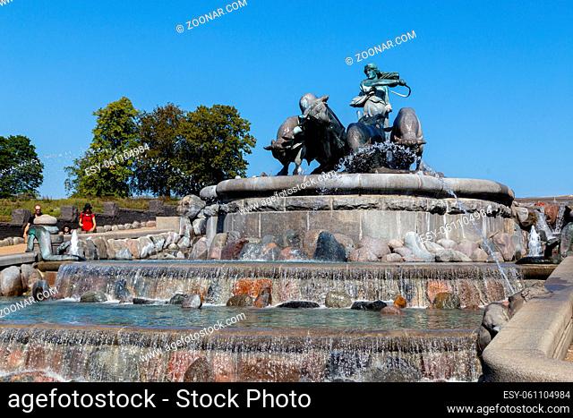 Copenhagen, Denmark - August 26, 2019: The Gefion Fountain which was completed in 1908 by Danish artist Anders Bundgaard