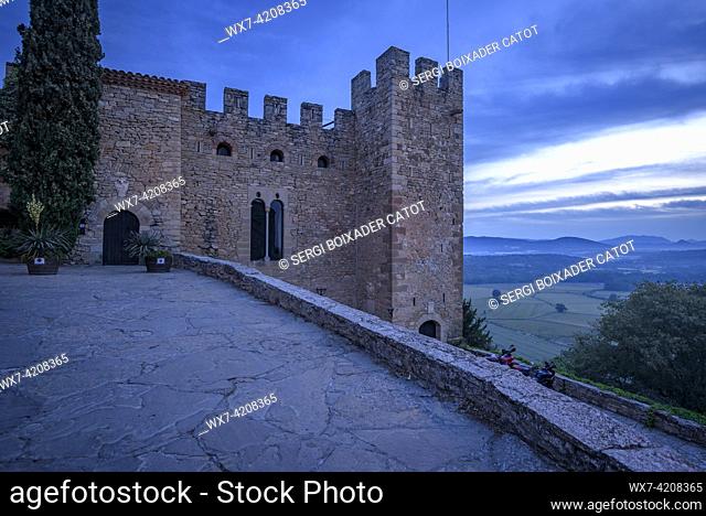 Montsonís Castle at dawn with the first light (Foradada, La Noguera, Catalonia, Spain)