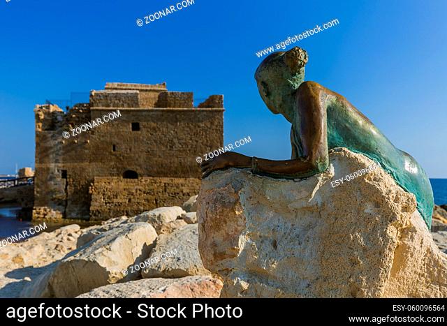 Old historical castle and monument in Paphos Cyprus - architecture background