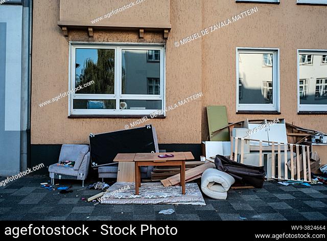 Furniture on the door of a house thrown away by an eviction in Germany, Bremerhaven