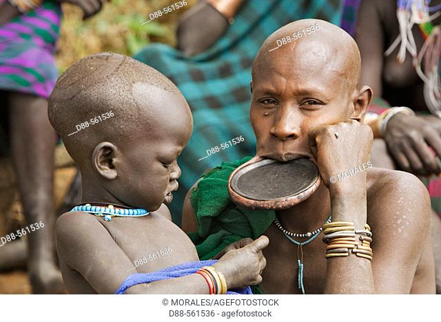 Surma woman and child. Near Kibish. Ethiopia