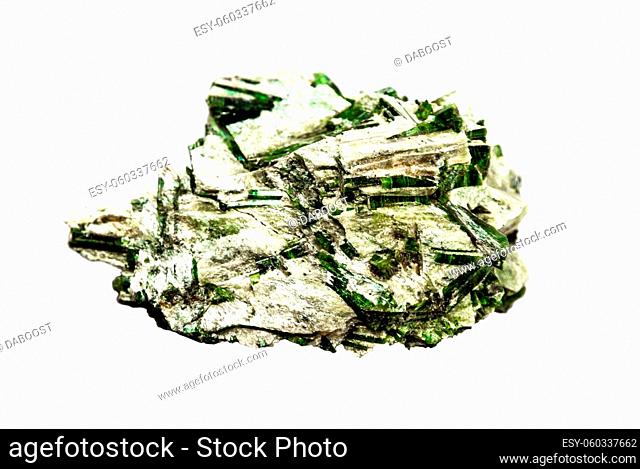 Actinolite in talc gemstone isolated on a white background