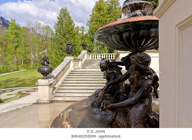 fountain and stairway in the park of Linderhof Palace, Germany, Bavaria, Oberbayern, Upper Bavaria, Ettal