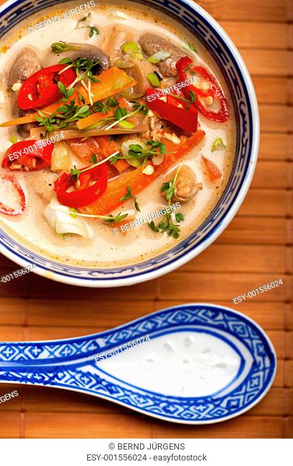 tom kha gai soup with chicken and chili