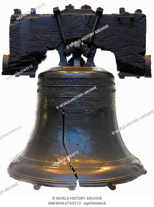 Photograph of the Liberty Bell, an iconic symbol of American independence, located in Philadelphia, Pennsylvania. Dated 2000