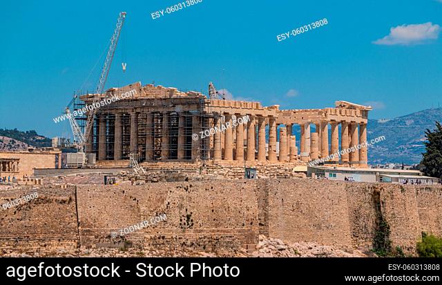 A picture of the Parthenon as seen from the Filopappou Hill