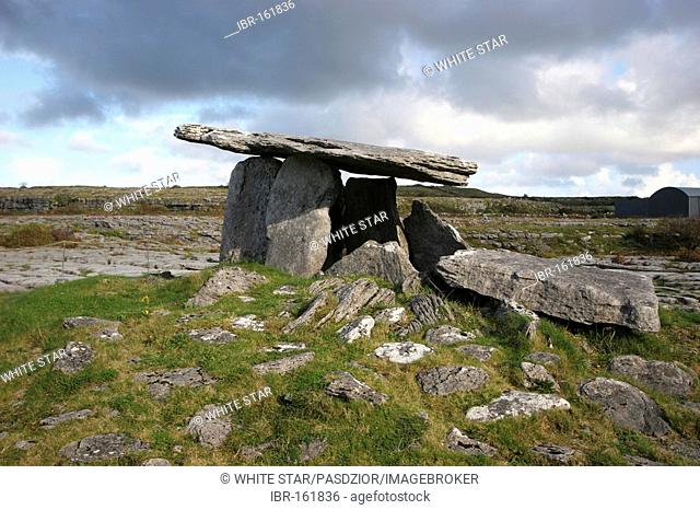 Poulnabrone dolmen at the Burren , Clare , Munster , Ireland , Europe