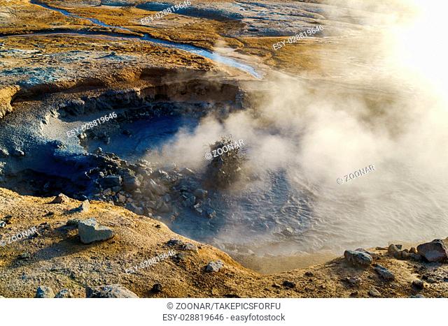 Boiling mud in the mudpot at Hverir geothermal area