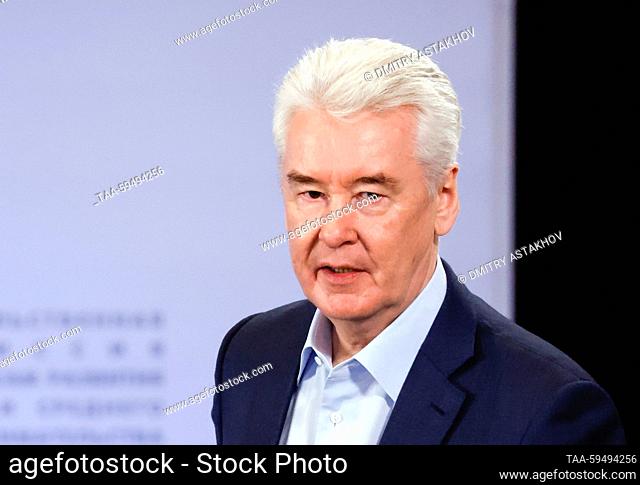 RUSSIA, MOSCOW - MAY 29, 2023: Moscow Mayor Sergei Sobyanin visits Kalibr Technopark. Kalibr Technopark is a business centre offering coworking areas and...