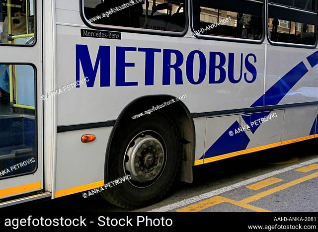 Mercedes Metrobus at bus stop, Braamfontein, Johannesburg, Gauteng, South Africa