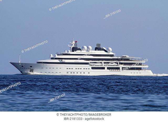 Motor yacht Katara, 124.4m, built in 2010 by Luerrsen Yachts, owned by the Emir of Qatar, Côte d'Azur, France, Mediterranean, Europe