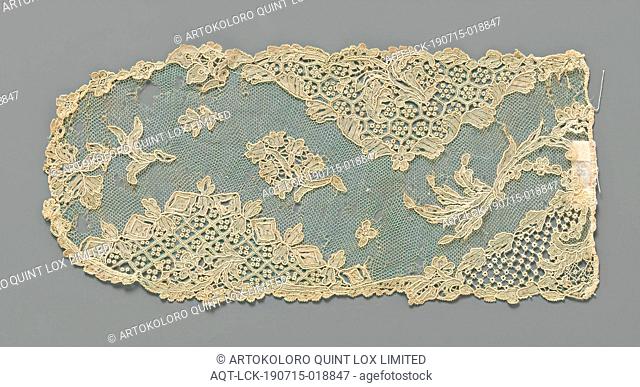 Hat slip (fragment) of needle lace with wheel picots in triangular fields and a lily of the valley in undulating midfield