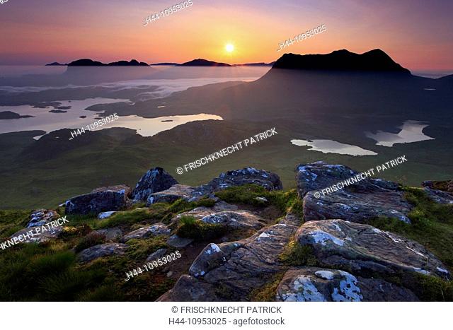 View, view, Stac Pollaidh, mountain, mountains, Cul Mor, mountains, water, summit, peak, Great Britain, Europe, Highland, sky, scenery, nature, panorama