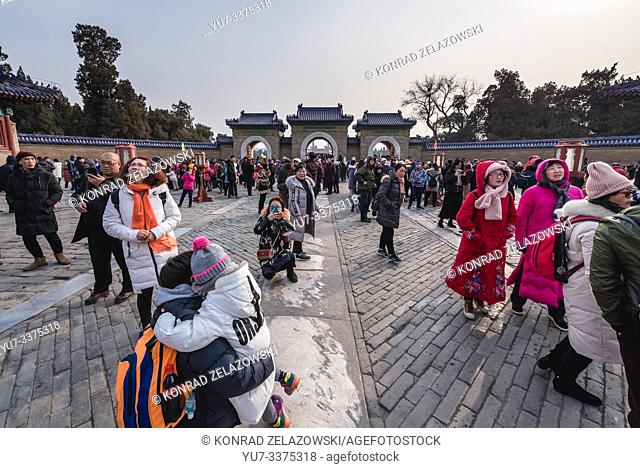 Tourists in front of Imperial Vault of Heaven in Temple of Heaven in Beijing, China
