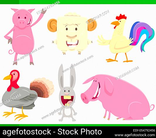 Cartoon Illustration of Funny Farm Animal Comics Characters Set