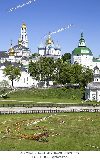 Bird Made of Flowers (foreground), The Holy Trinity Saint Serguis Lavra, UNESCO World Heritage Site, Sergiev Posad, Golden Ring, Russia