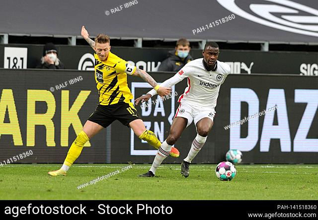 left to right Marco REUS (DO) versus Evan Obite NDICKA (F), action, duels, football 1st Bundesliga season 2020/2021, 27th matchday, matchday27