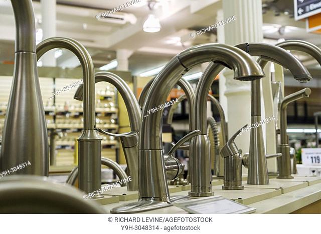 Plumbing fixtures on display in a Home Depot store in the Chelsea neighborhood of New York on Thursday, January 18, 2018