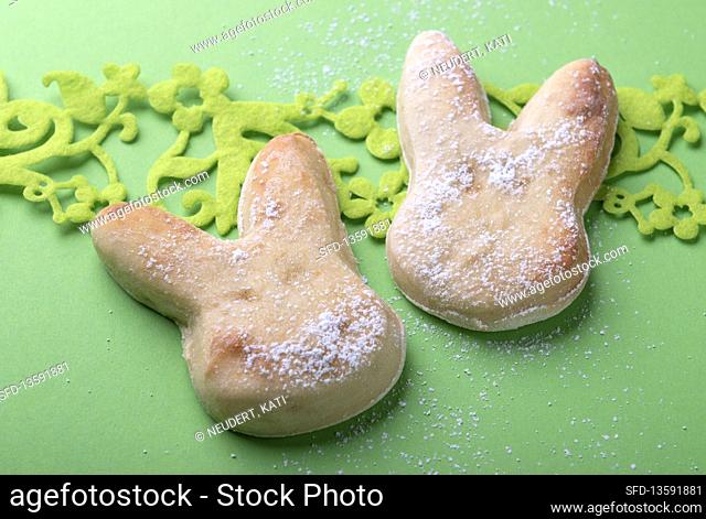 Vegan yeast pastry in the shape of a rabbit for Easter