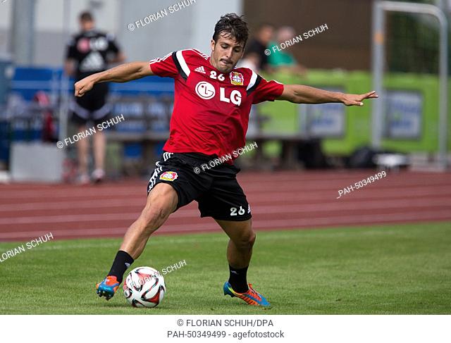 Bayer 04 Leverkusen's player Giulio Donati in action during a practice session in Zell am See, Austria, 18 July 2014. The German Bundesliga soccer club Bayer 04...