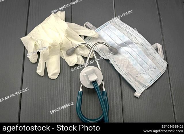 Latex gloves, stethoscope and mask to fight coronavirus, other viruses and bacteria