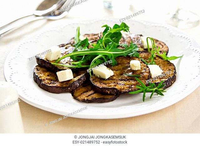 Grilled Aubergine with Feta cheese salad