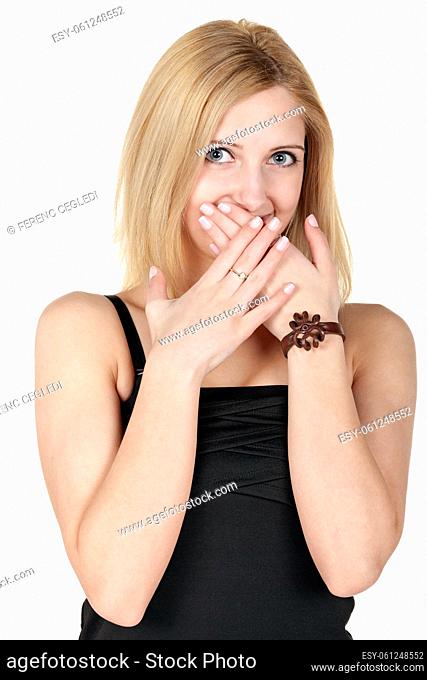 Portrait of an amazed young (19) girl over white background