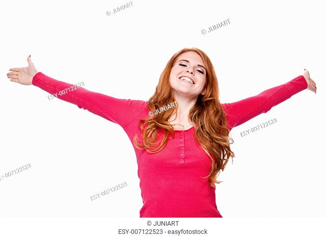 young smiling redhead woman portrait expression isolated on white
