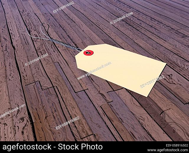 Empty tag on a vintage wooden floor - 3D render