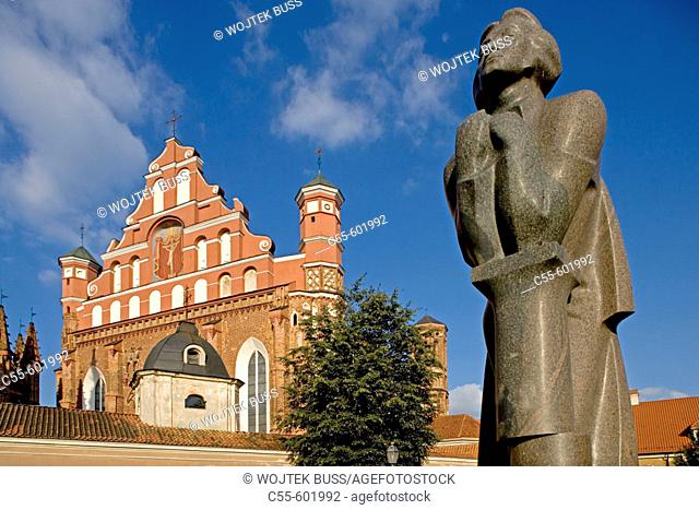 Bernardins Church, Statue of Adam Mickiewicz. Vilnius. Lithuania