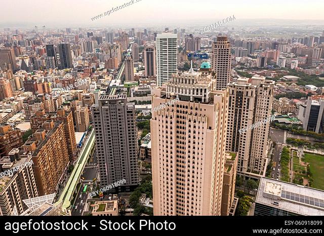 Taichung, Taiwan - September 27th, 2019: cityscape of Taichung city with skyscrapers and buildings at Taichung City, Taiwan, Asia