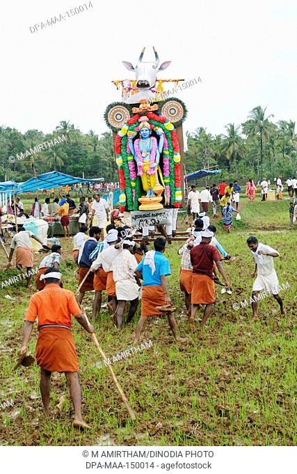 People celebrating Anthimahakalan vela festival in Chelakkara ; Kerala ; India