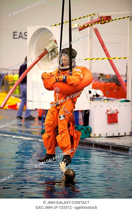 European Space Agency (ESA) Astronaut Thomas Reiter of Germany, attired in a training version of the shuttle launch and entry suit