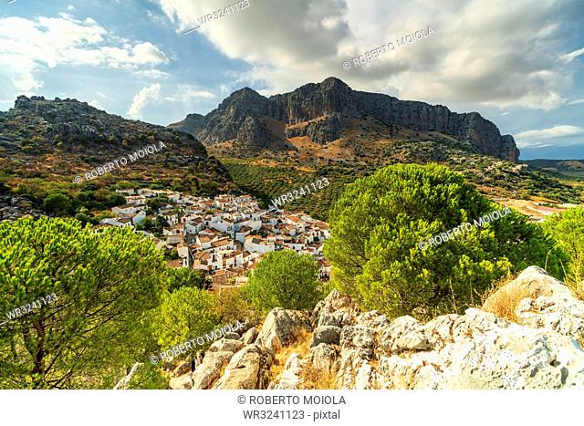 White town of Montejaque by mountains in Serrania de Ronda, Spain, Europe