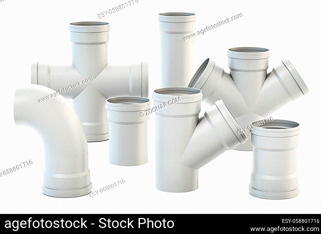 PVC water tube connection parts isolated on white background. 3D illustration