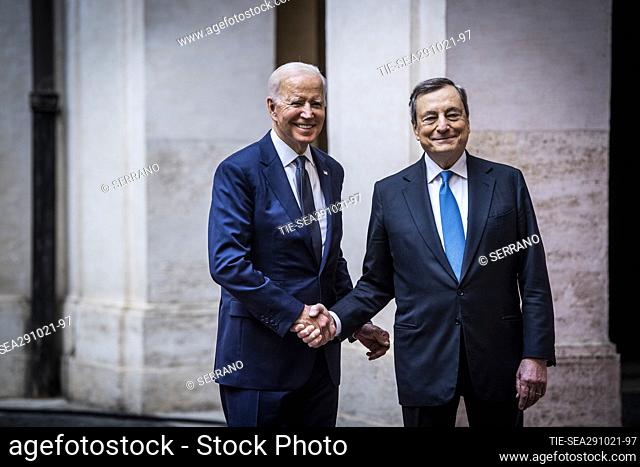 President Joe Biden meets Italian Prime Minister Mario Draghi at Palazzo Chigi, on the sidelines of the G20 summit scheduled for this weekend in Rome