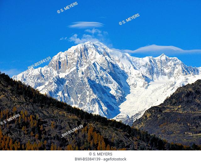 Mont Blanc, view from Valsavarenche in the Aosta valley, Italy, Gran Paradiso National Park